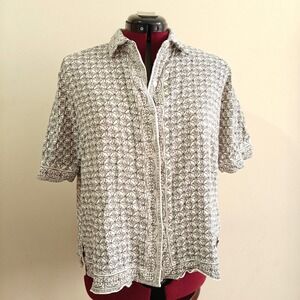 Max Studio London Womens Collared Shirt Short Sleeve Button Down Geometric Small